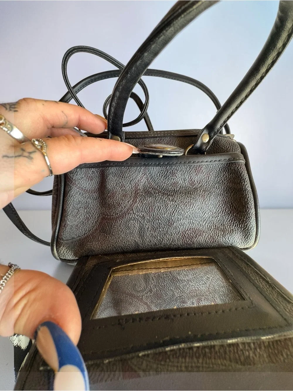 Black Leather-Trim Crossbody Satchel - Martin Robert’s 90s Y2K Handbag Paisley
